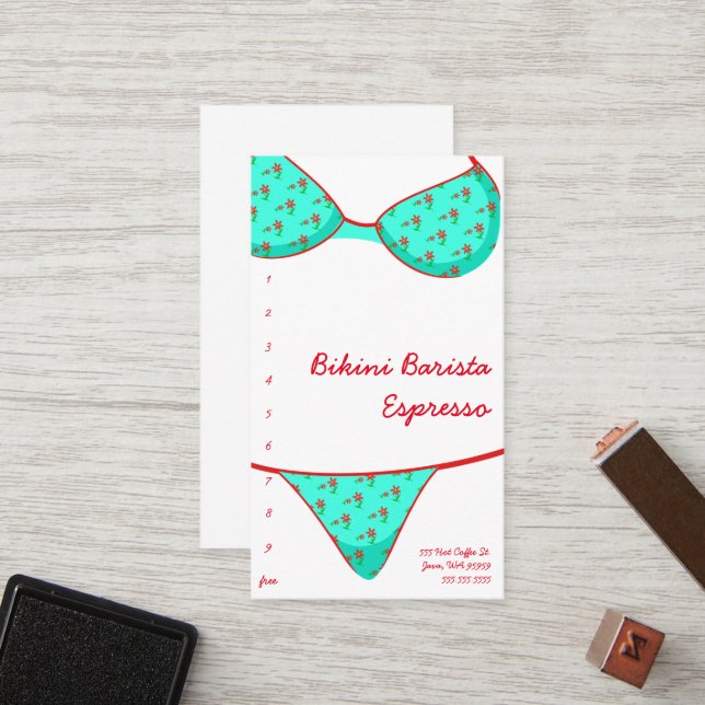 Carte De Fidélité Café express de barman de bikini Commande-À (Devant/Arrière en situation)