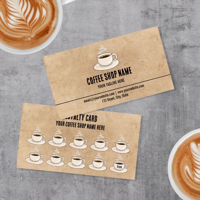 Carte De Fidélité Café Rustique Cute Prix du Café (Créateur téléchargé)