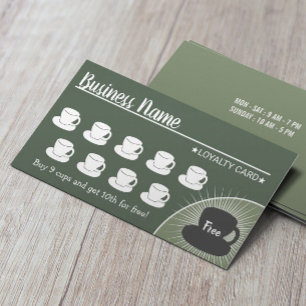 Carte De Fidélité Café Shop Sage Green 10 tasses Client