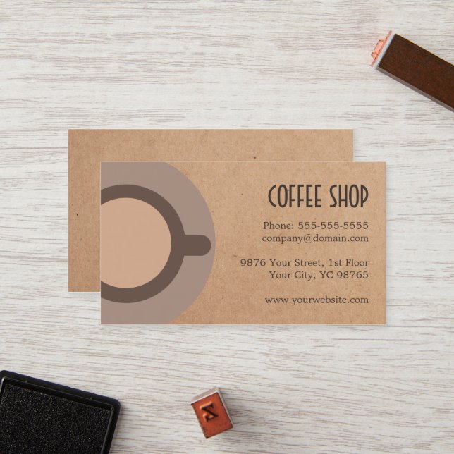 Carte De Fidélité Café simple Brown Loyalty Card Shop 3. (Devant/Arrière en situation)