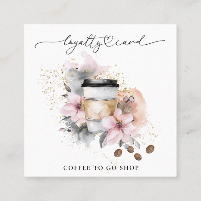Carte De Fidélité *~* Café To Go Espresso QR Rewards Floral (Dos)