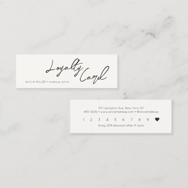 Carte De Fidélité Calligraphie minimale Entreprise manuscrite (Devant / Derrière)