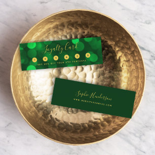 Carte De Fidélité Calligraphie moderne Emerald Green Bokeh