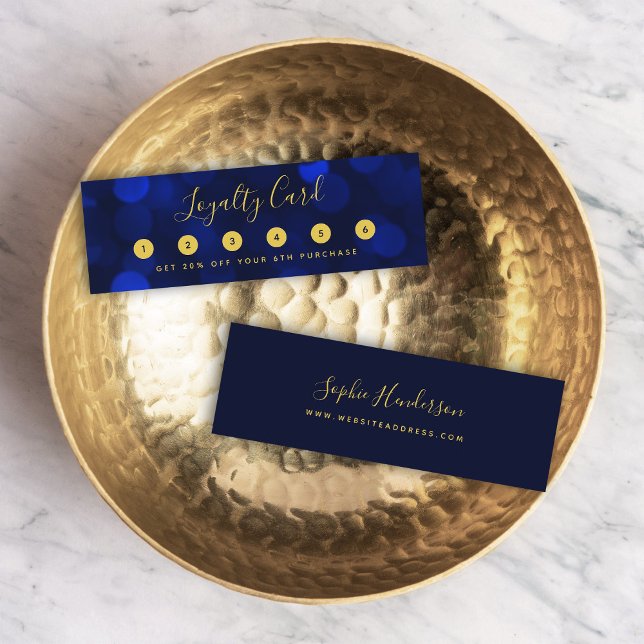 Carte De Fidélité Calligraphie moderne Sapphire Blue Bokeh Lumières (Créateur téléchargé)