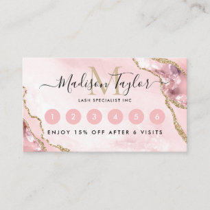 Carte De Fidélité Chic Blush Rose or Parties scintillant Agate Marbr
