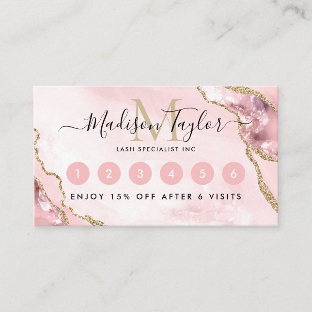 Carte De Fidélité Chic Blush Rose or Parties scintillant Agate Marbr (Devant)