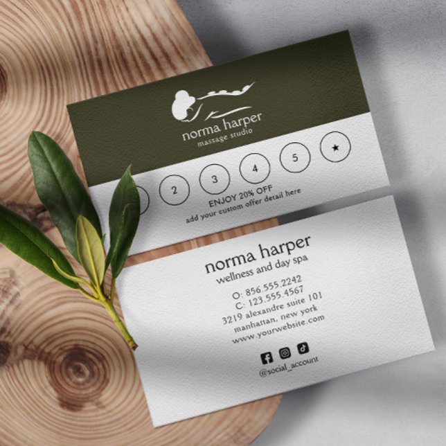 Carte De Fidélité CHIC Business Reward 6 Punch Logo SOMBRE SAGE VERT (Créateur téléchargé)