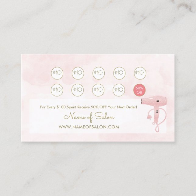 Carte De Fidélité Chic Salon Soft Rose Parties scintillant Sèche-che (Devant)