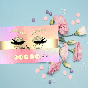 Carte De Fidélité Cils faux pailletés or tendance holographiques 