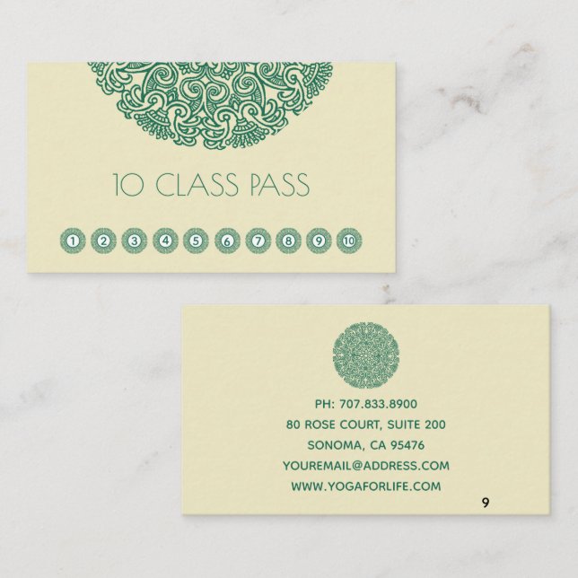 Carte De Fidélité Classe de Yoga Mandala verte (Devant / Derrière)