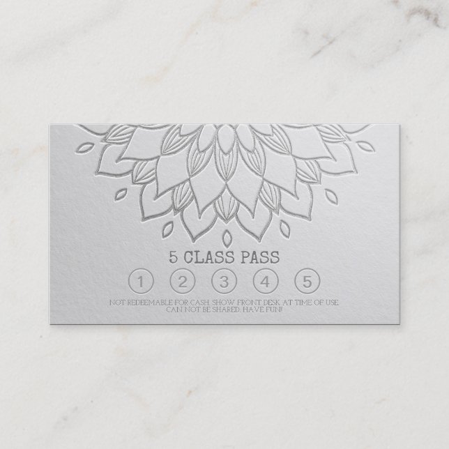Carte De Fidélité Classe de Yoga Pass Bossage d'argent blanc Mandala (Devant)