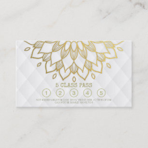Carte De Fidélité Classe Yoga Pass Gold Mandala Floral Blanc Cuir