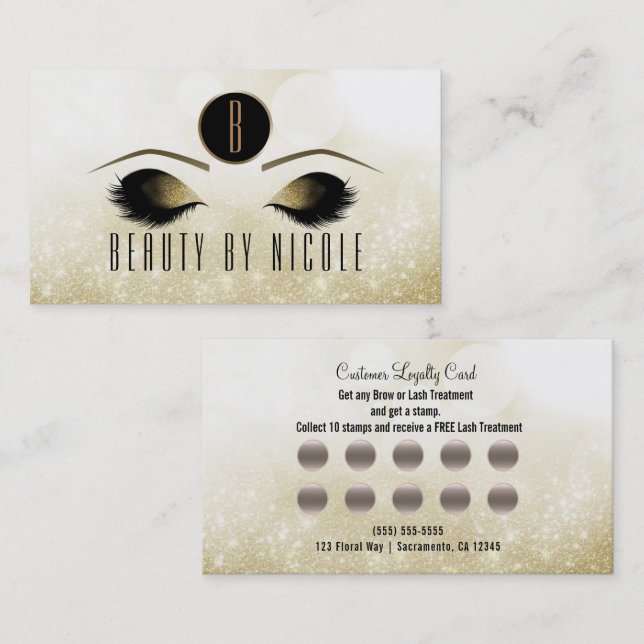 Carte de fidélité client Glam Gold Maquillage Eyes (Devant / Derrière)