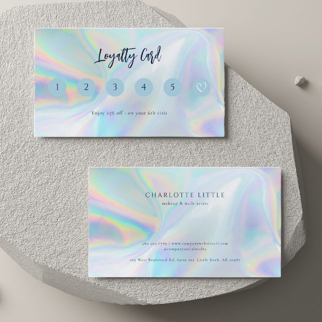 Carte De Fidélité Client Holographique d'entreprise moderne (Iridescent Holographic Beautician Hair Stylist Business Loyalty Card)
