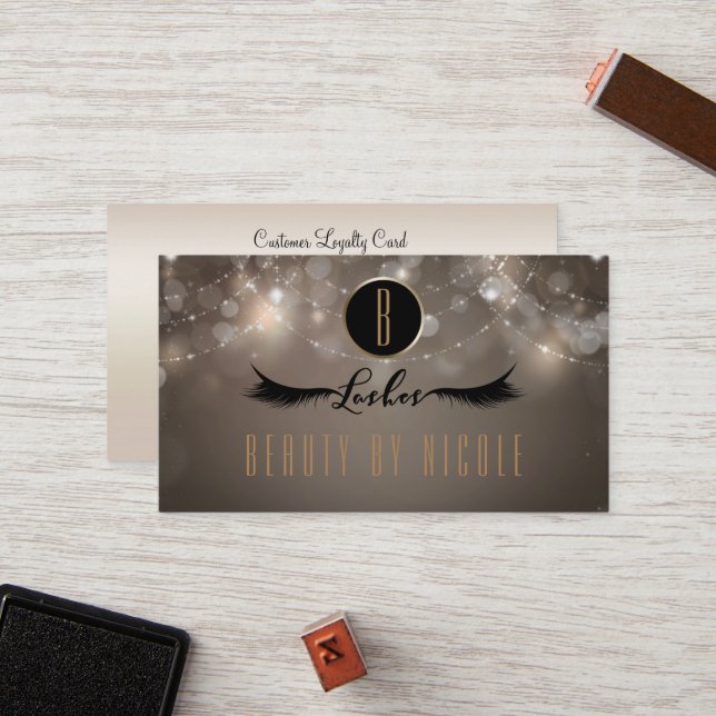 Carte de fidélité client Taupe Sparkle Chic Eyelas (Devant/Arrière en situation)