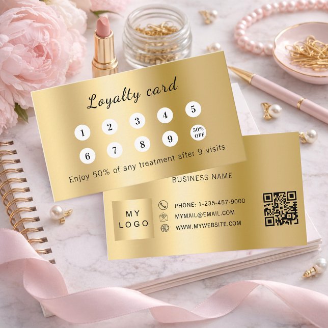Carte De Fidélité Code QR doré logo d'entreprise (Créateur téléchargé)