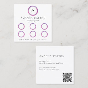 Carte De Fidélité Code QR Monogramme Moderne Rose et Violet