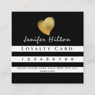 Carte de fidélité coeur or noir blanc rayures