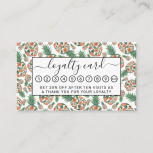 Carte De Fidélité Coral Orange Aquarelle Floral Ananas Motif