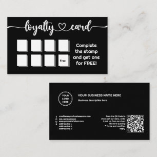 Carte De Fidélité Couleur solide Noir Ajouter votre logo Code QR