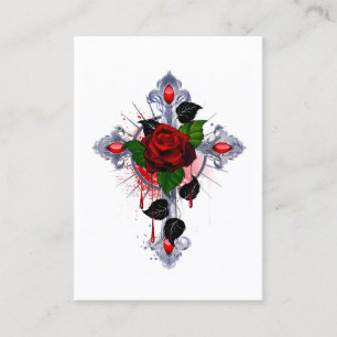 Carte De Fidélité Croix d'argent avec une rose rouge