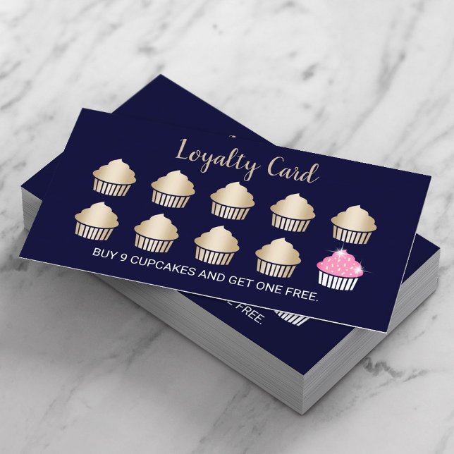 Carte De Fidélité Cupcakes Pâtisserie Boulangerie Marine Blue Loyalt (Créateur téléchargé)