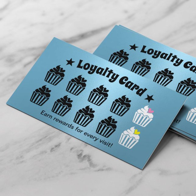 Carte De Fidélité Cute Cupcakes Pâtisserie Boulangerie Moderne Bleu (Créateur téléchargé)