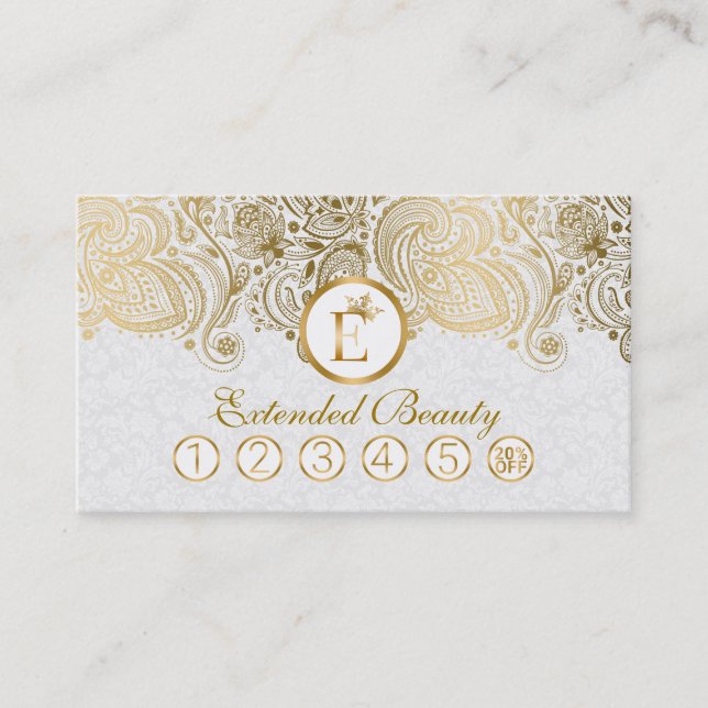 Carte de fidélité Damas blanches et dentelle or (Devant)