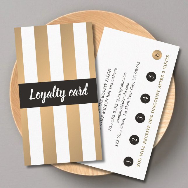 Carte de fidélité de beauté Faux Gold Black Stripe (Créateur téléchargé)