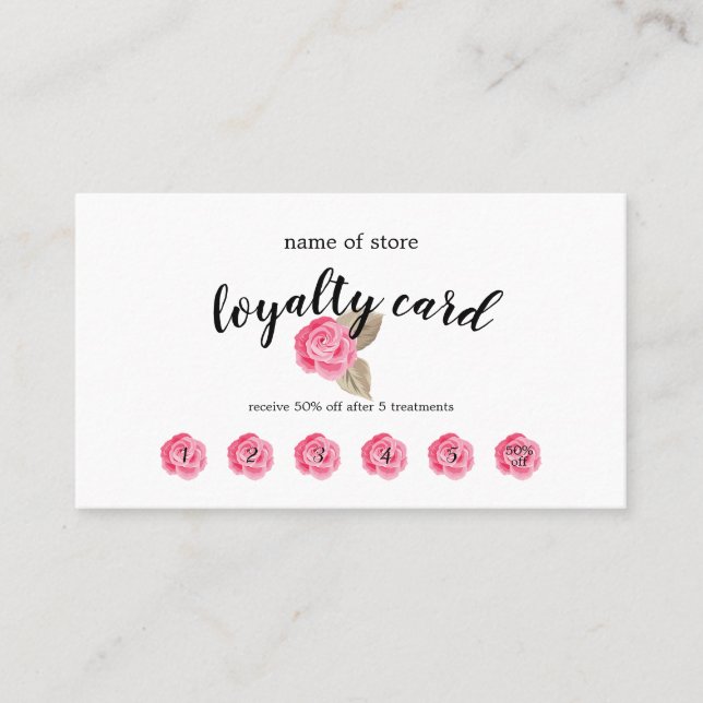 Carte de fidélité de client de rose de rose (Devant)