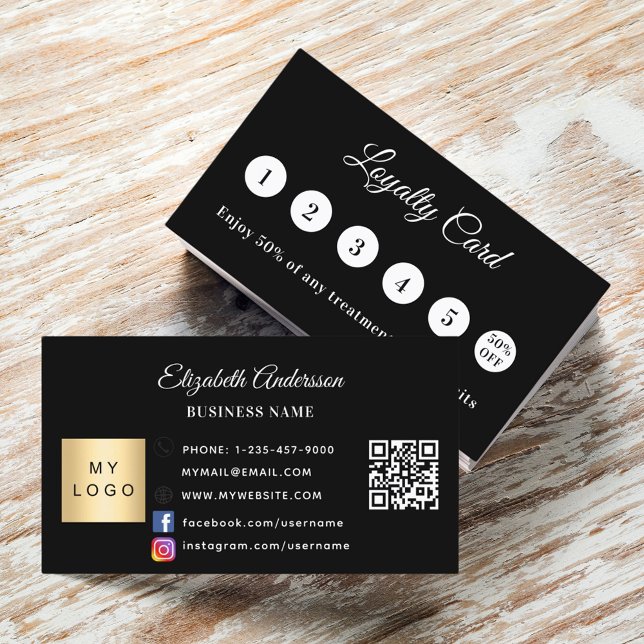 Carte de fidélité du logo commercial en noir blanc (Créateur téléchargé)