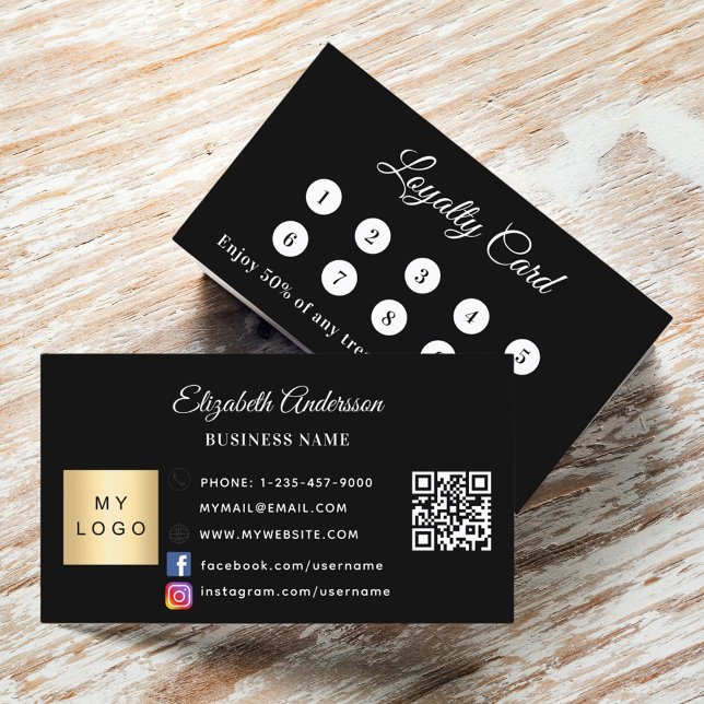 Carte de fidélité du logo commercial en noir blanc (Créateur téléchargé)