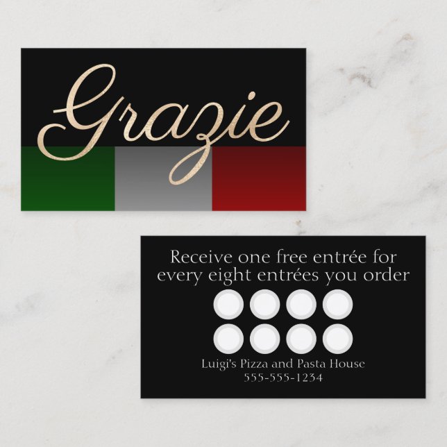 Carte de fidélité du restaurant italien Grazie Bla (Devant / Derrière)