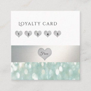 Carte De Fidélité Élégant Coeurs doux rayure argentée turquoise boke