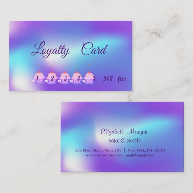 Carte De Fidélité Élégant Cupcakes Moderne Ombre Holographique (Devant / Derrière)