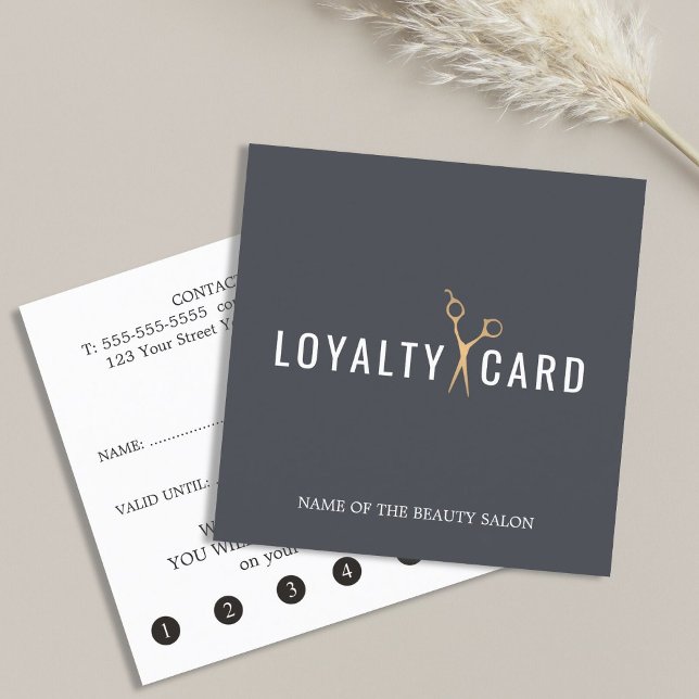 Carte De Fidélité Elegant Dark Grey Faux Golden Scissors (Créateur téléchargé)