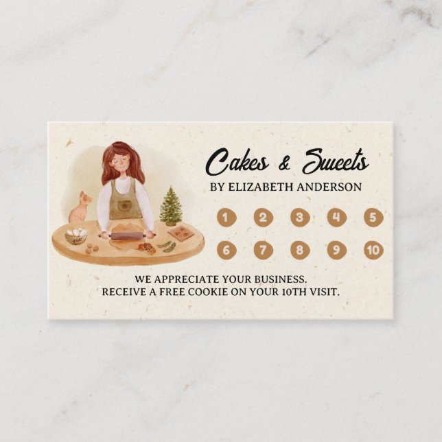 Carte De Fidélité Elégant gâteau aquarelle Boulangerie Pâtisserie Ch (Devant)
