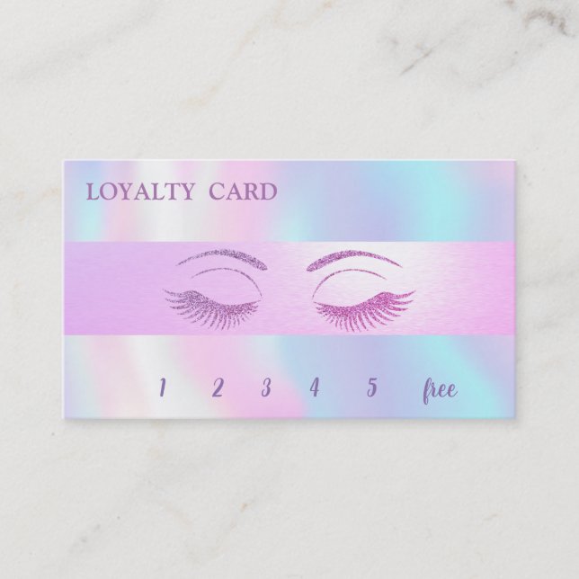 Carte De Fidélité Élégant Lashes De Glitterie, Holographique Réparti (Devant)