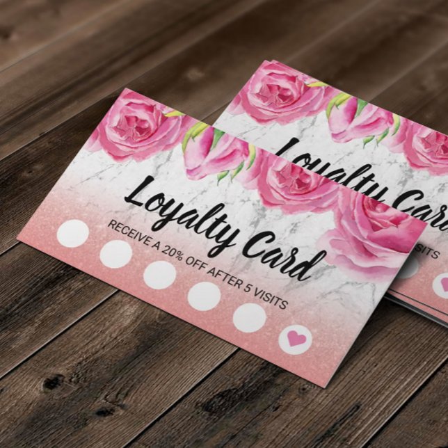 Carte de fidélité | Élégant Marbre blanc Floral Mo (Créateur téléchargé)