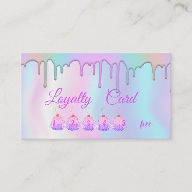 Carte De Fidélité Élégant moderne Cupcakes Drivers Holographique (Devant)