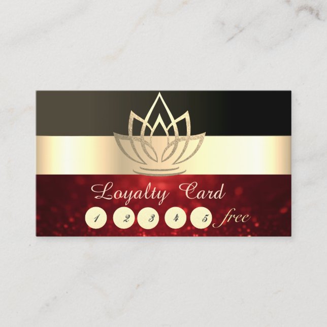 Carte De Fidélité Elégant noir, Glittery Gold Lotus Loyalty Card (Devant)