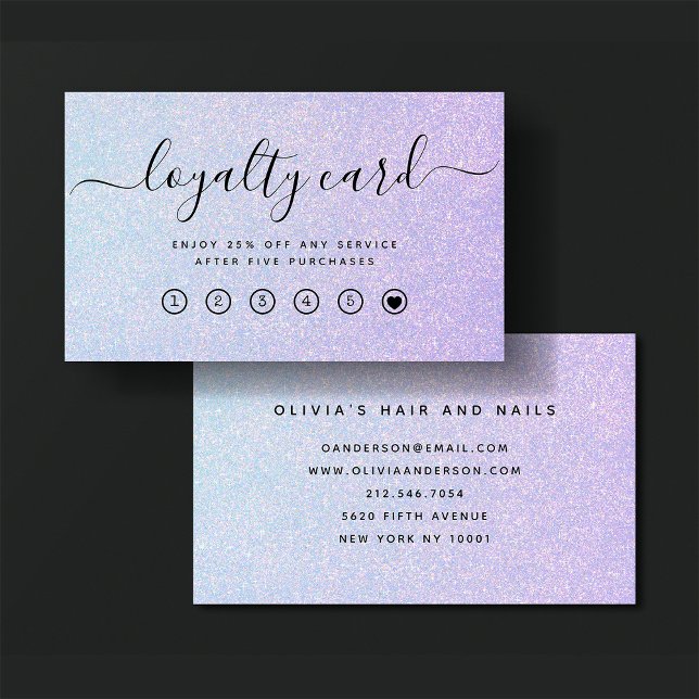 Carte De Fidélité Elégant Pastel Dreamy | Bleu et rose (An elegant, glam pastel blue and pink glitter look loyalty card)