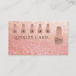 Carte De Fidélité Élégant rose doux vernis à ongle doré glittery