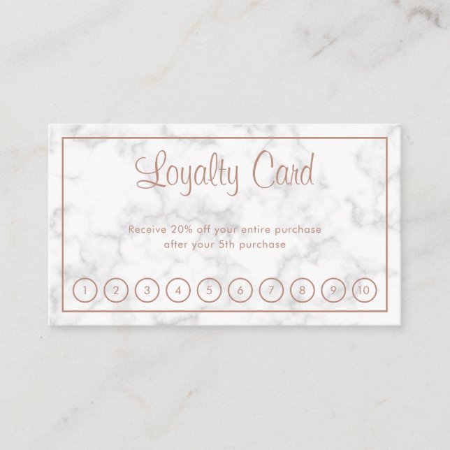 Carte De Fidélité Élégant Rose Gold Script Marbre moderne (Devant)