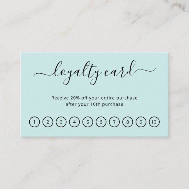 Carte De Fidélité Élégant Script Salon de Beauté Turquoise Turquoise (Devant)