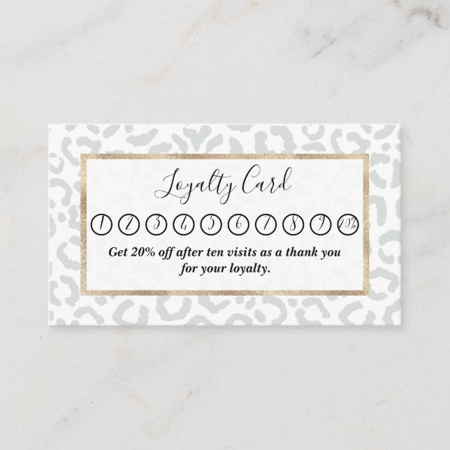 Carte De Fidélité Elegant White Gray Leopard Cheetah Animal Print (Devant)
