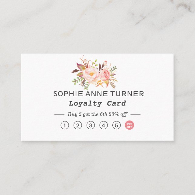 Carte De Fidélité Elégante aquarelle Fleurs Professionnels (Devant)