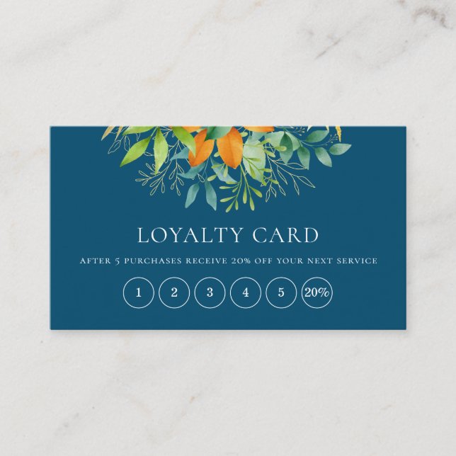 Carte De Fidélité Elégante aquarelle Verdure Bouquet Botanique Bleu (Devant)