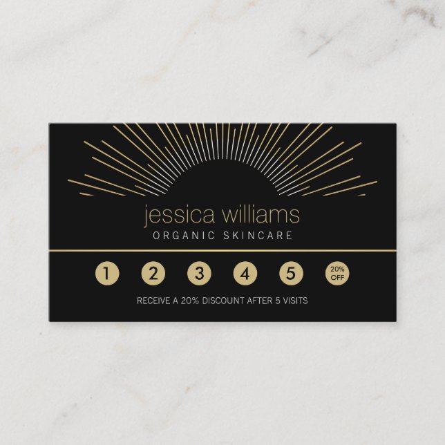 Carte De Fidélité Elégante Beauté Gold Sunburst Black Loyalty Card (Devant)