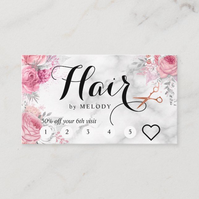 Carte De Fidélité Elégante coiffeuse rose en cuivre (Devant)